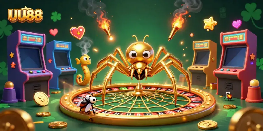 Experience thrilling bets with UU88 in a vibrant casino-themed digital artwork.