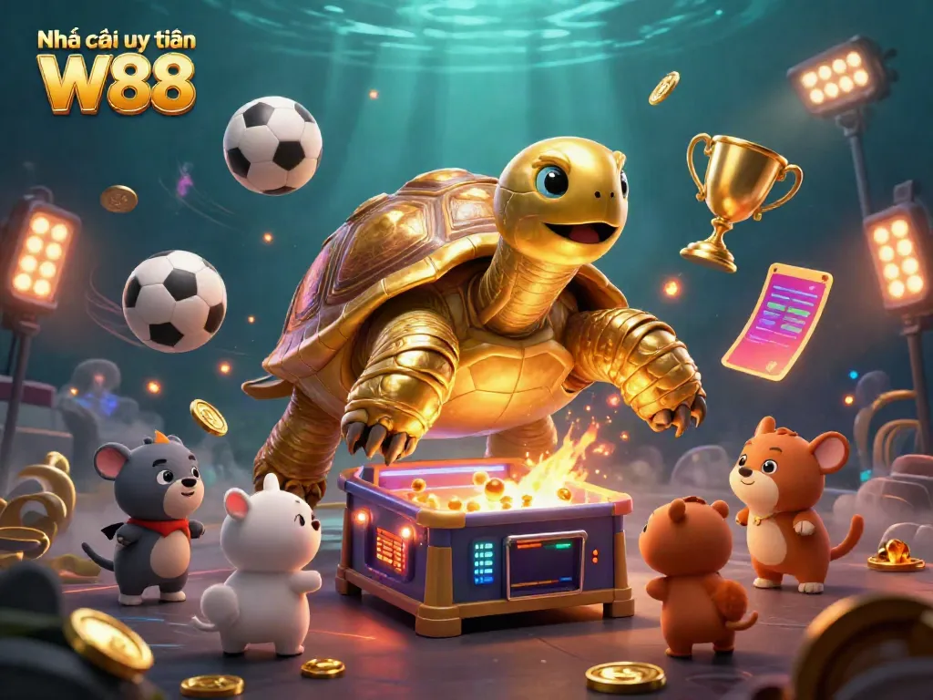 Experience spectacular gaming at Nhà cái uy tín W88 with thrilling sports elements, golden tortoise, and vibrant jackpots.