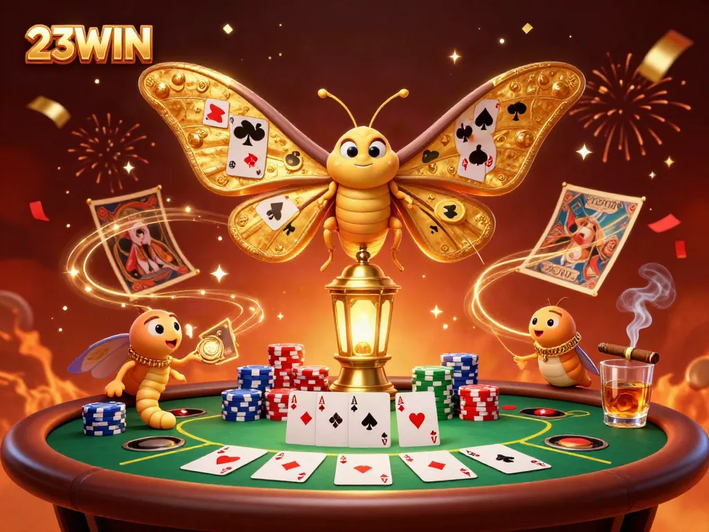 Experience thrilling games at 23WIN with vibrant casino scenes featuring poker tables and rich decorations.