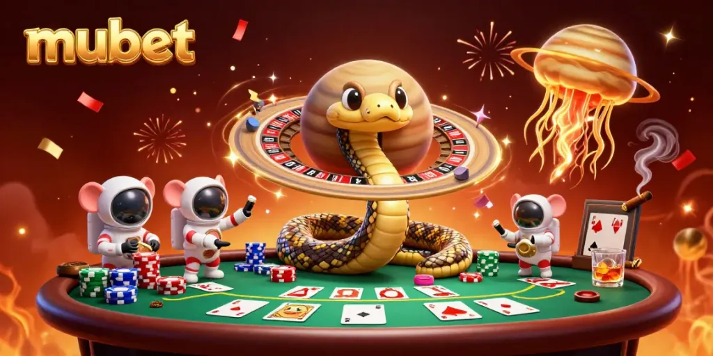 Experience vibrant gambling excitement with mubet through a cosmic casino scene.