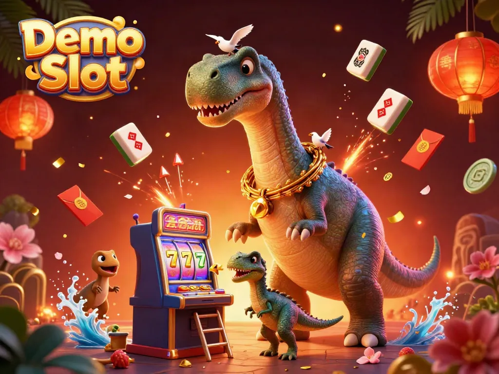 Spin the vibrant Demo Slot machine with energetic 3D characters amidst a festive casino atmosphere.