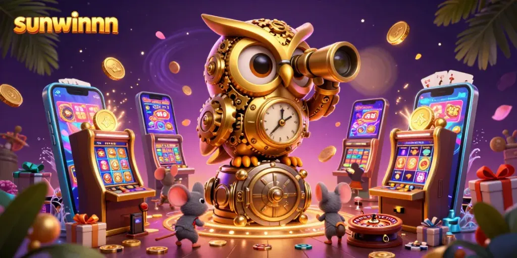 Experience thrilling moments at sunwinnn with a whimsical 3D casino scene full of action and rewards.
