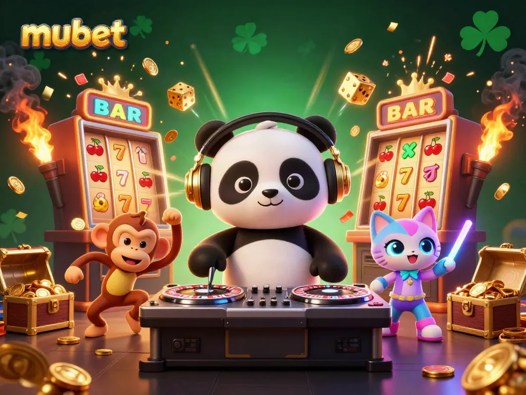 Experience the excitement of mubet with a dynamic scene featuring fun characters and casino elements.