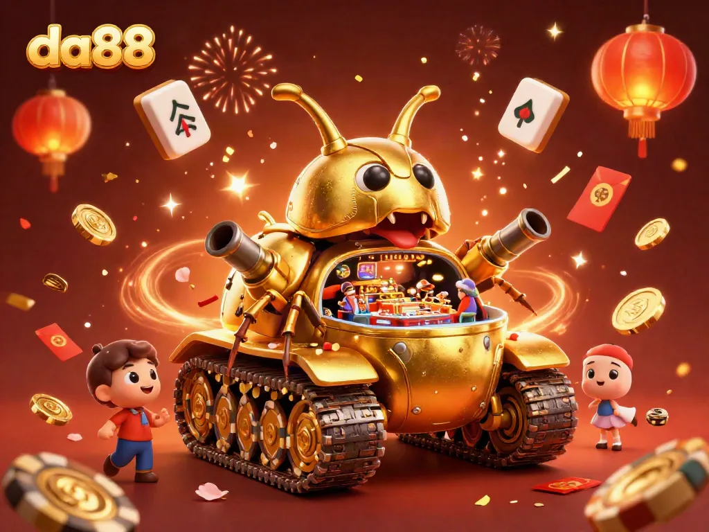 Engage with da88's vibrant mini casino inside a golden beetle tank showcasing dynamic gaming elements.