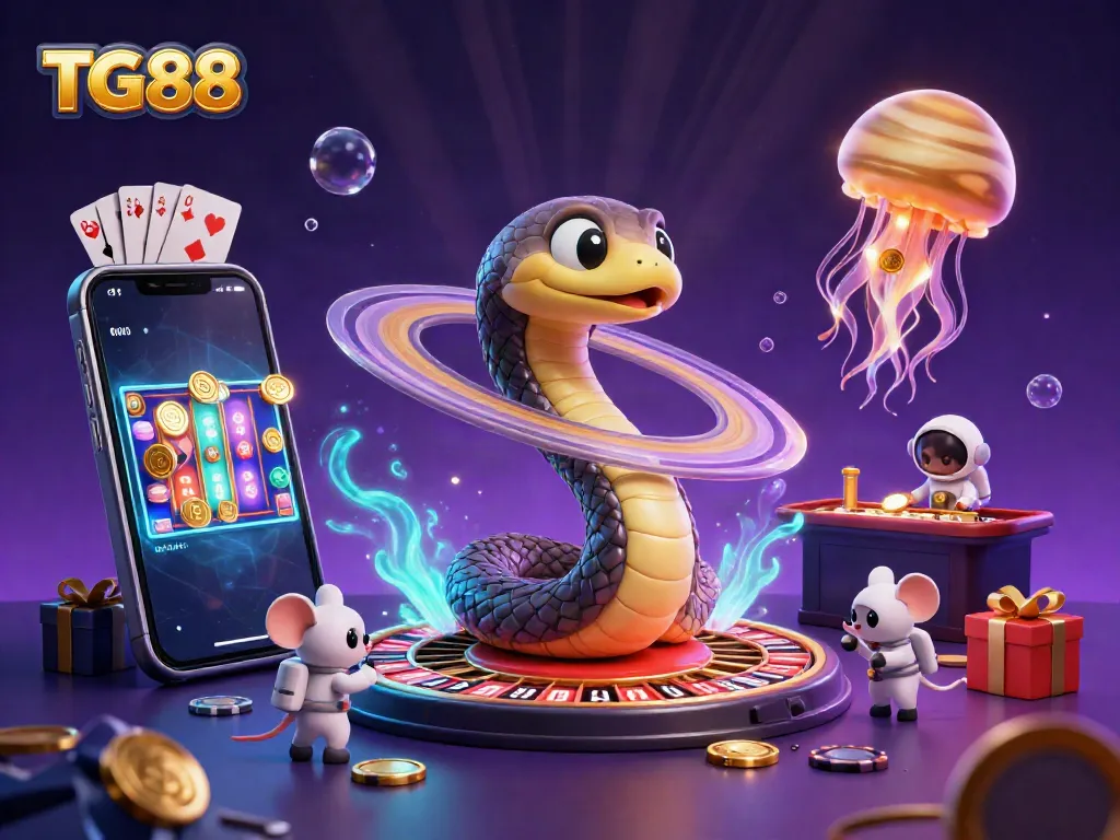 Experience thrilling bets with TG88's cosmic casino scene featuring betting astronaut mice.
