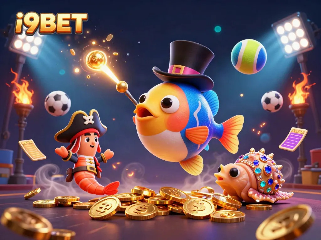Experience exciting winning moments at i9BET with dynamic characters attracting golden coins in a vibrant casino atmosphere.