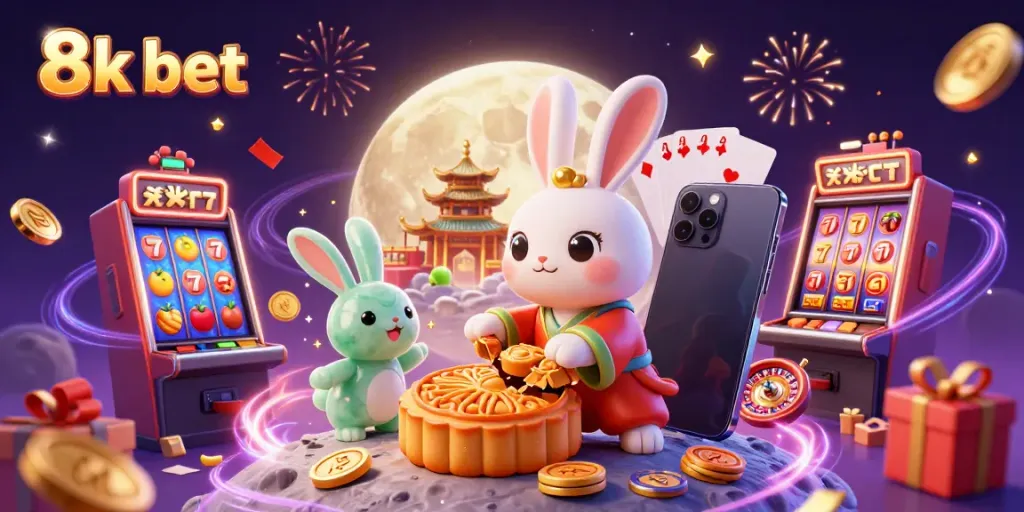 Engage with 8k bet's exciting casino experience featuring vibrant slot games and detailed characters.