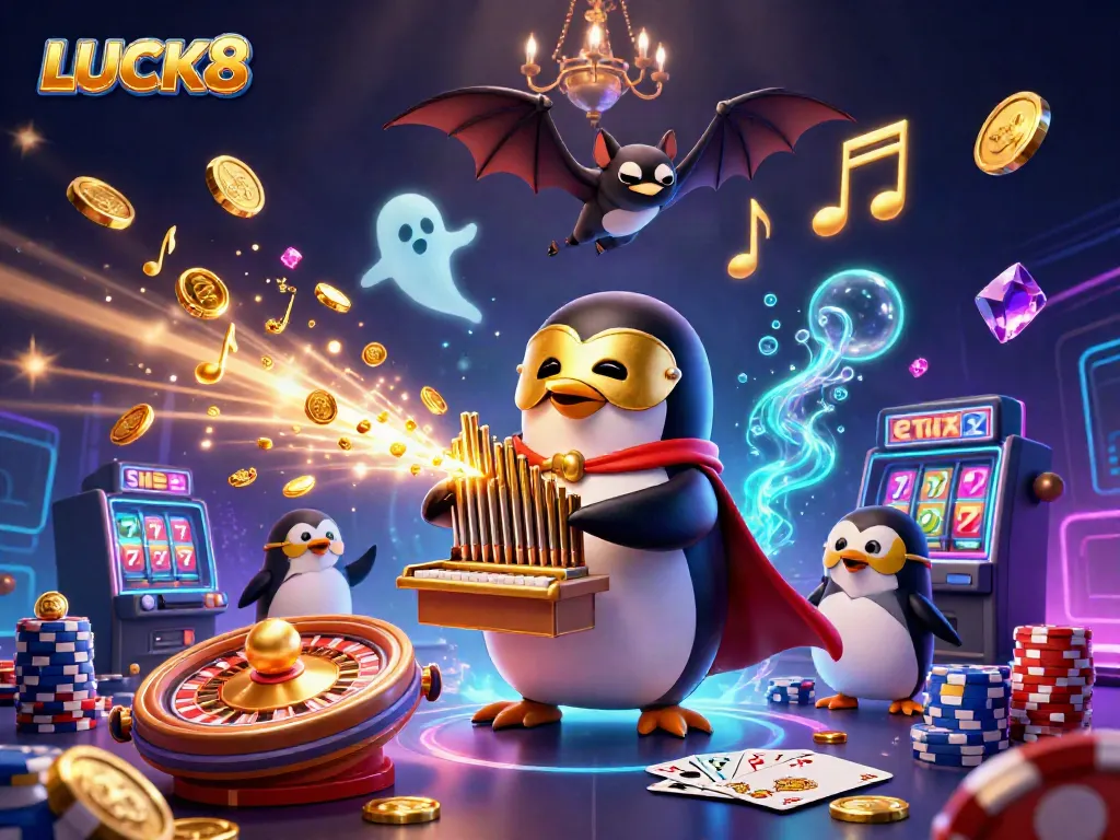 Experience the thrilling world of LUCK8 with vibrant 3D characters and casino gaming elements.
