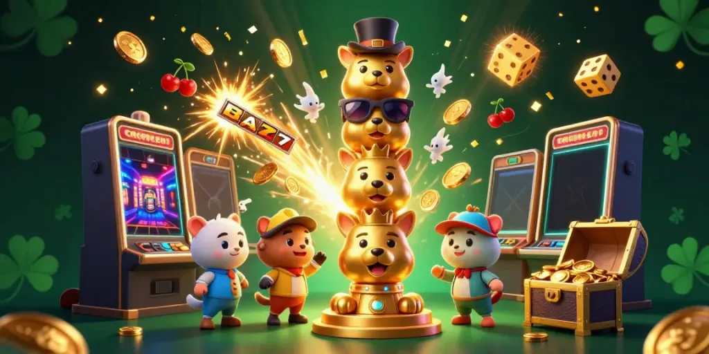 Experience the thrilling world of 8XBET as the totem pole character brings luck in a bursting jackpot scene.