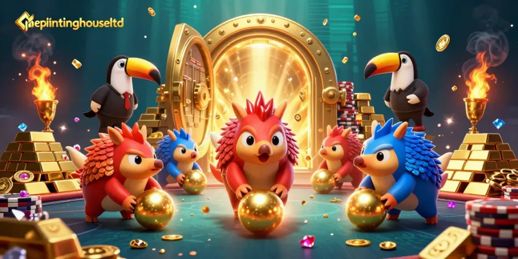 Engaging gameplay scene of theprintinghouseltd's rival pangolins rolling poker chips, capturing casino excitement.