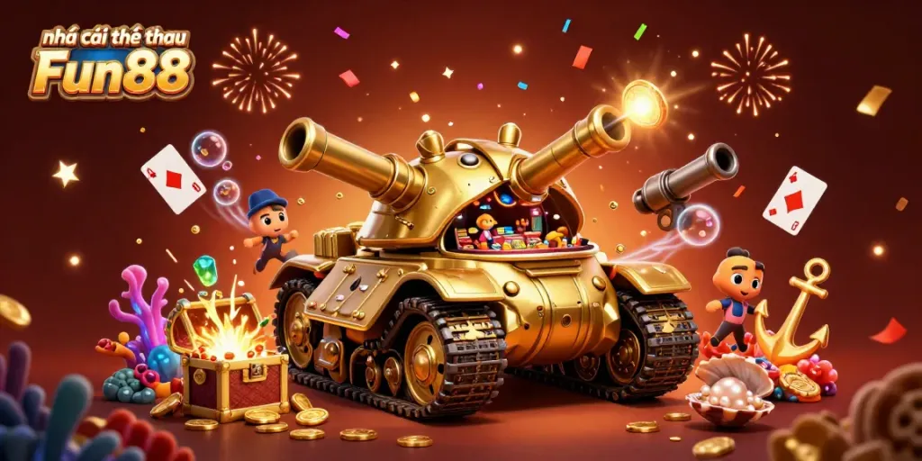 Experience thrilling action at Nhà cái thể thao Fun88 with vibrant casino elements and dynamic characters.