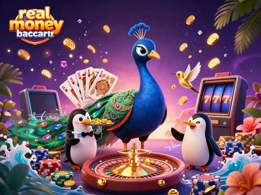 Experience the thrill of real money baccarat with vibrant casino characters and rich game elements.