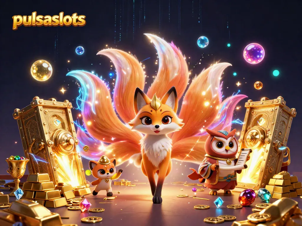 Experience pulsaslots excitement with vibrant characters and glowing treasures in this stunning casino illustration.