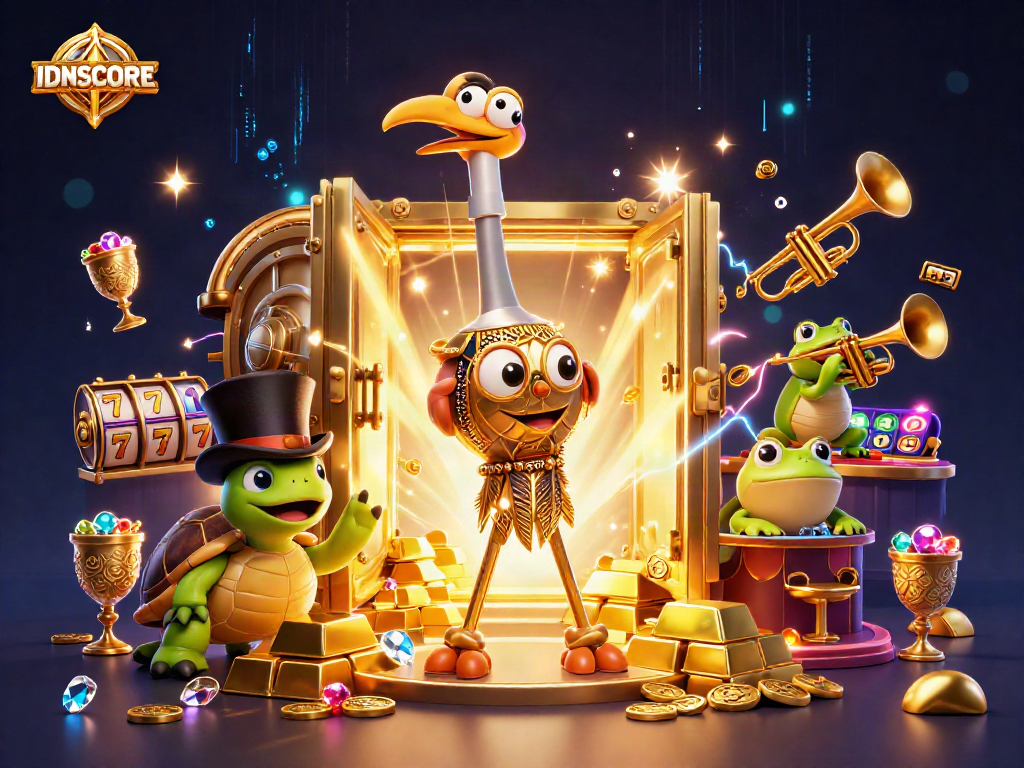 Experience casino thrills with IDNSCORE featuring vibrant characters and rich 3D illustrations.