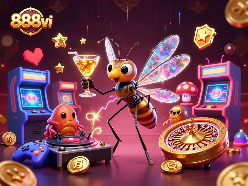 Experience the thrilling world of 888vi with a dynamic mascot scene featuring engaging casino elements.