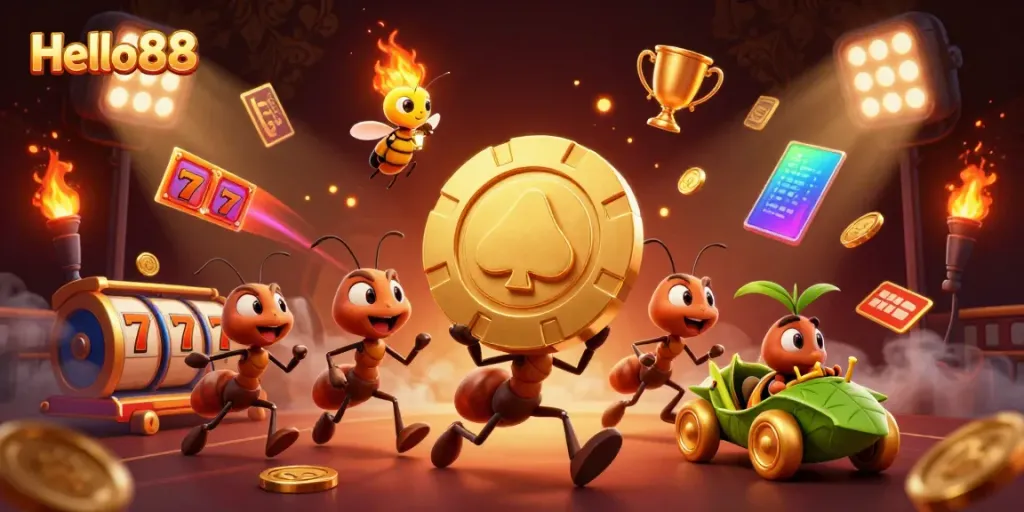 Experience exciting casino gameplay as Hello88 unfolds with vibrant characters and rich visuals.