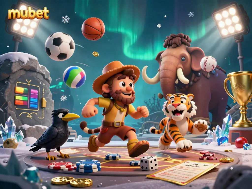 Clever crow scores bets at mubet's lively prehistoric casino featuring a caveman and sabertooth tiger.