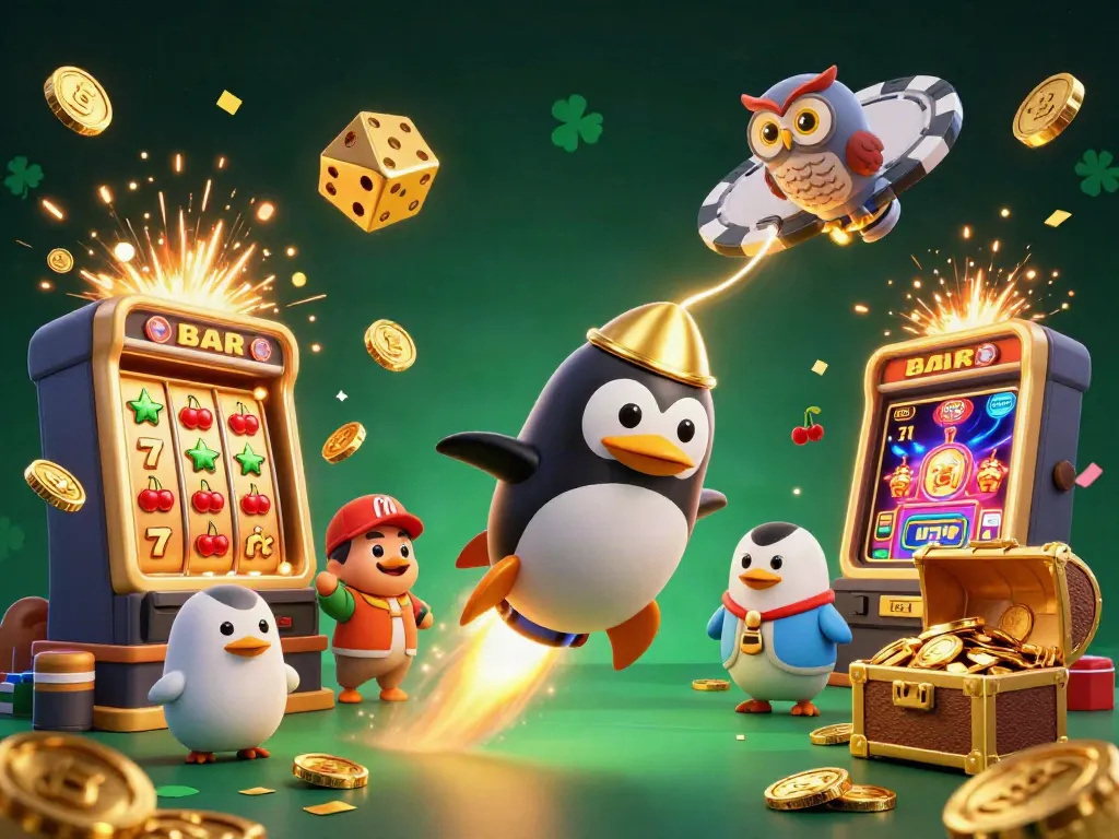 Experience thrilling casino action with yo88 in this vibrant 3D illustration of a golden penguin.
