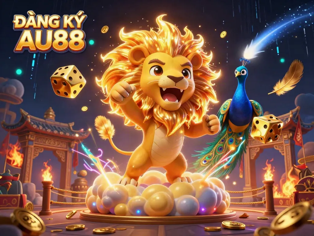 Experience ĐĂNG KÝ AU88 by entering a vibrant casino world filled with golden dice and thrilling characters.