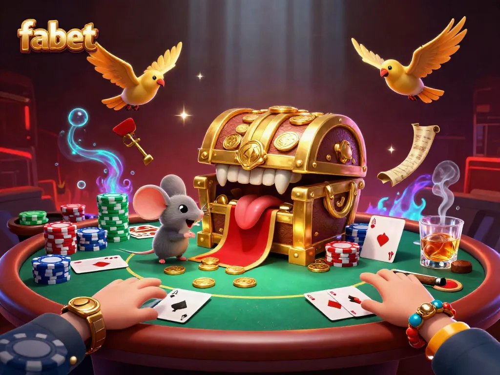 Experience exciting gameplay at fabet with dynamic poker elements and cartoon characters in a vivid casino scene.