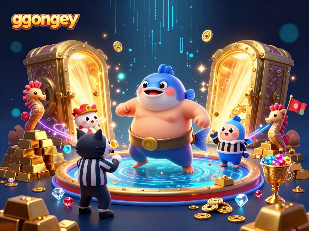 ggongey brings the fun with a lively underwater casino scene featuring a sumo fugu, a catfish referee, and dazzling treasures.