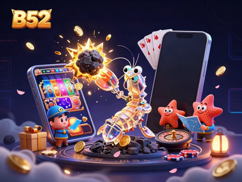 Engage in exciting casino action with B52 as a mantis shrimp punches through gems and coins.